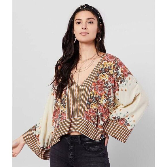 Free People Mix and Match Blouse Tea Combo Crop Top Wide Long Sleeve Women's XS - Picture 1 of 6